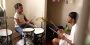 Quest Rainey teaching a young girl to play drums. 