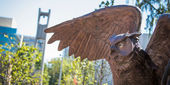 An Owl statue spreads its wings on Temple's Main Campus.