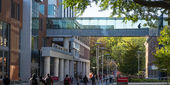 students walking on the Main Campus of Temple University in autumn