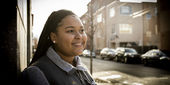 Ra'Vonne Pierre standing outside on Temple's campus.
