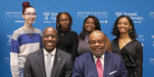 Image of students with the Temple President and Independence Health Group CEO.