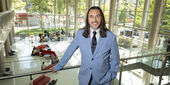 Dean Miguel Mostafá standing near the railing in the Science and Education Research Center
