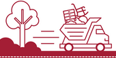 Image of a truck carrying furniture and trash driving past a tree
