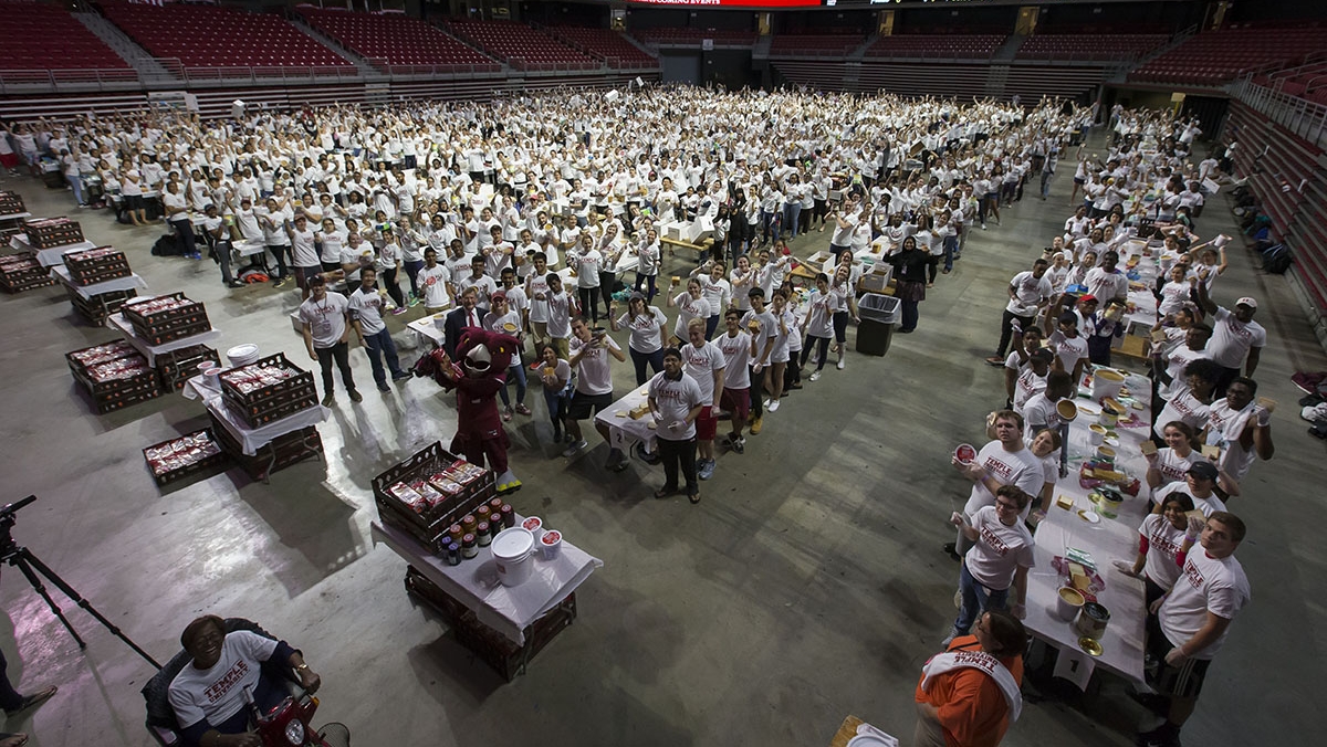 All of the volunteers at their stations in the Liacouras Center. 
