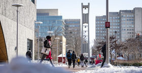 A winter scene of campus.
