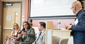Miguel Mostafá, Mariola V. Alvarez and Michael Usino speaking in the Center for Anti-Racism