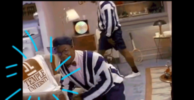 A screencap from Boyz II Men's "Motownphilly" music video in which Temple memorabilia is shown