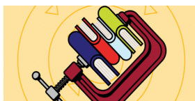 cartoon GIF of a vice clamping down on textbooks
