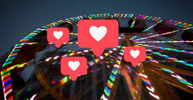 heart images overlaid on a ferris wheel