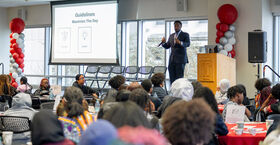  Image of Philadelphia high school students inside Temple’s student center.  