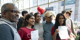 Students and their family celebrating Match Day 2025 at Temple's Lewis Katz School of Medicine.