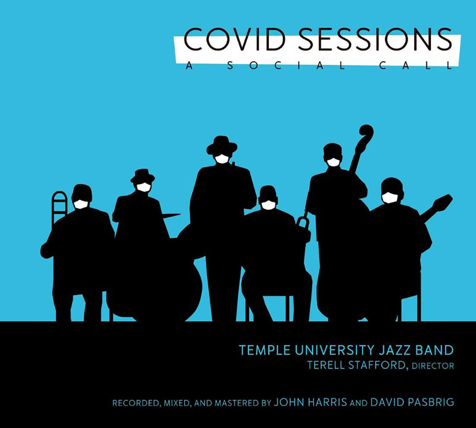 silhouette image of musicians on a blue background