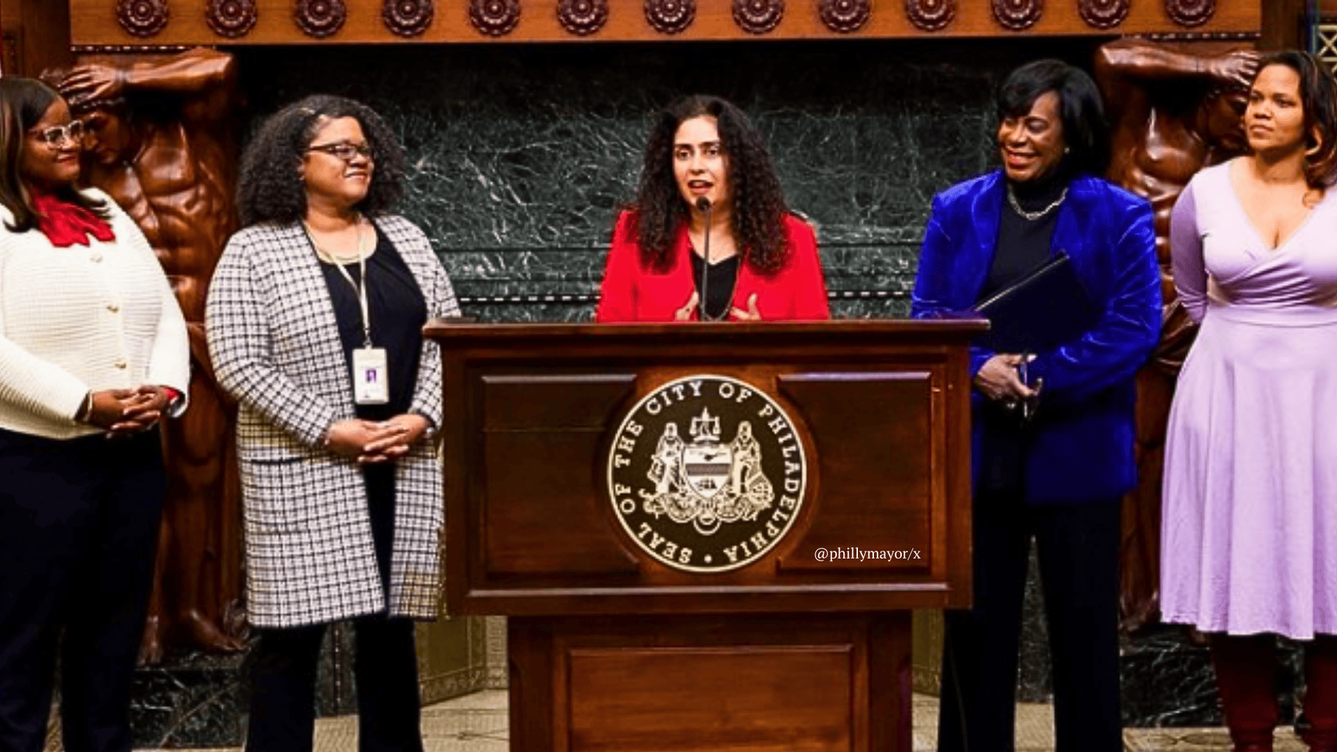 Palak Raval-Nelson has been tapped by Philadelphia Mayor Cherelle Parker to serve as the commissioner of the Department of Public Health. Above, Raval-Nelson speaks at a press conference Monday as Parker, right, looks on.