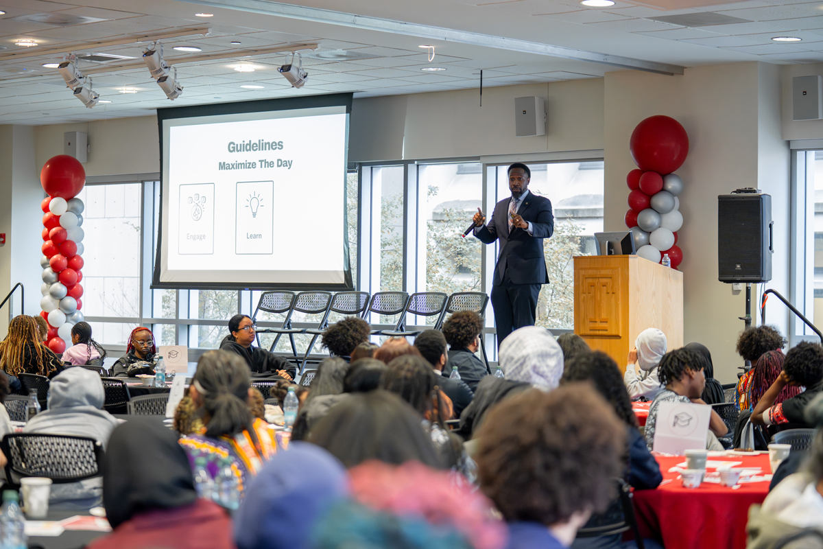 Image of Philadelphia high school students inside Temple’s student center.